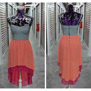 Boho Fairy Grunge High Low Chiffon Dress Studded Festival Midi‎ Dress Size M